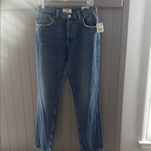 Free People Curvy Siren Low Rise Straight Jeans Medium Wash